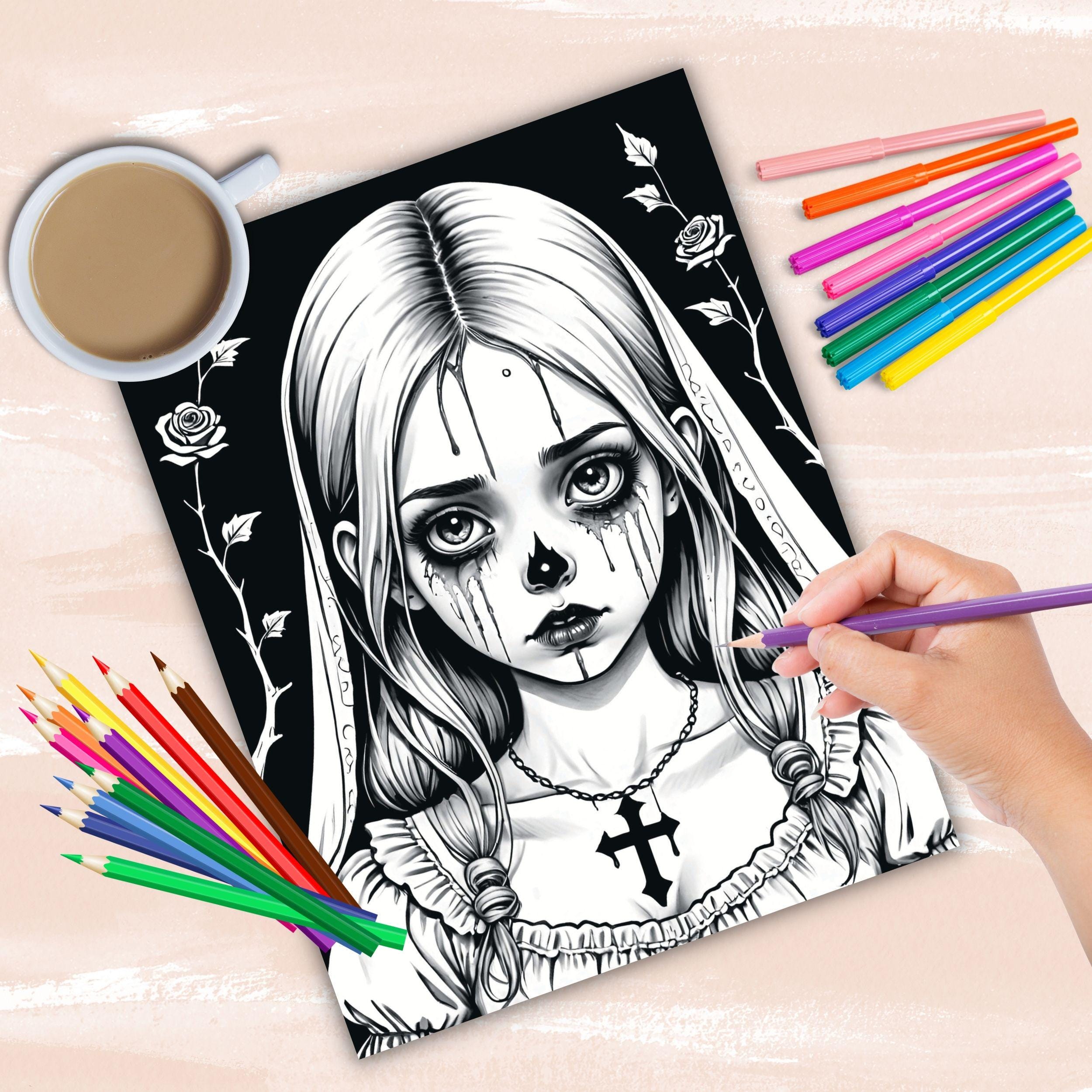 Gothic Horror Girls Coloring Book, Gothic Halloween Coloring Pages ...