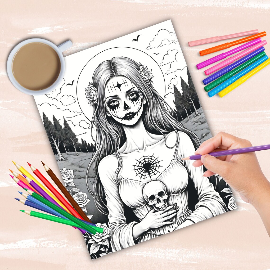 Gothic Horror Girls Coloring Book, Gothic Halloween Coloring Pages ...