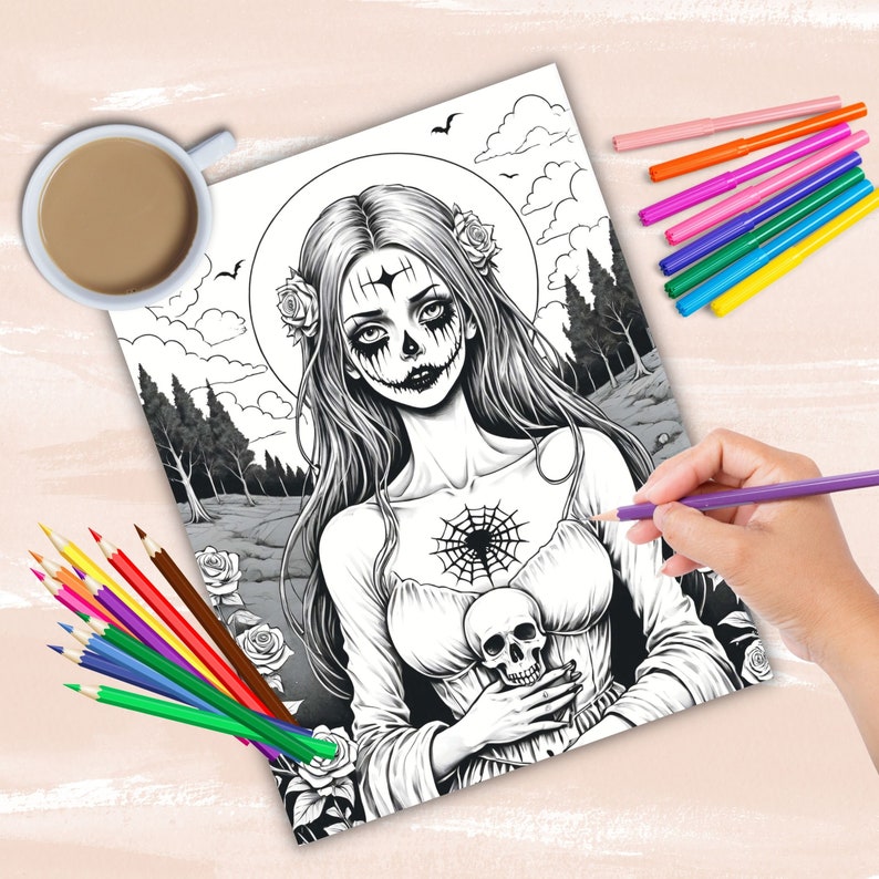 Gothic Horror Girls Coloring Book, Gothic Halloween Coloring Pages ...