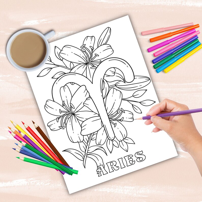 Zodiac Signs coloring book, astrology coloring pages, zodiac charts coloring sheets, instant digital download PDF printable coloring sheets
