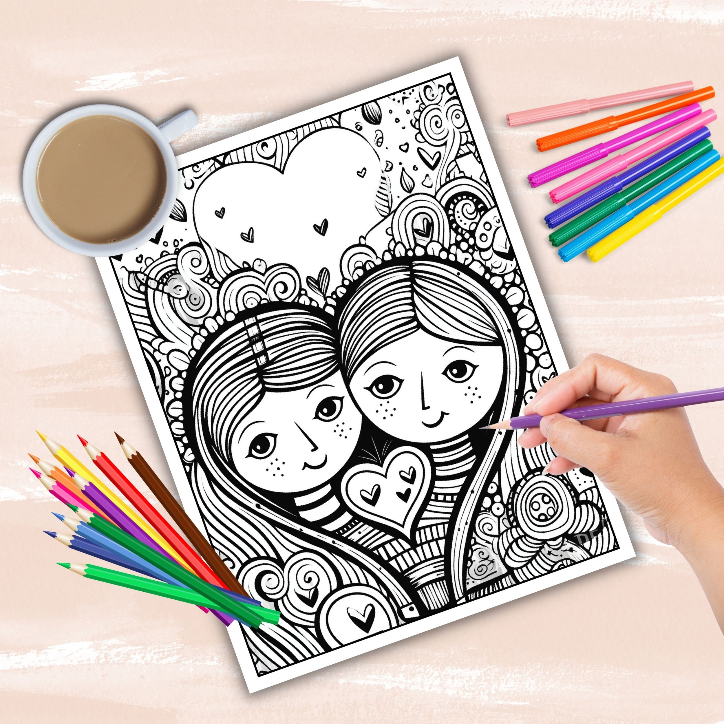 Abstract Valentine Coloring Book, Cute Valentine Coloring Pages for