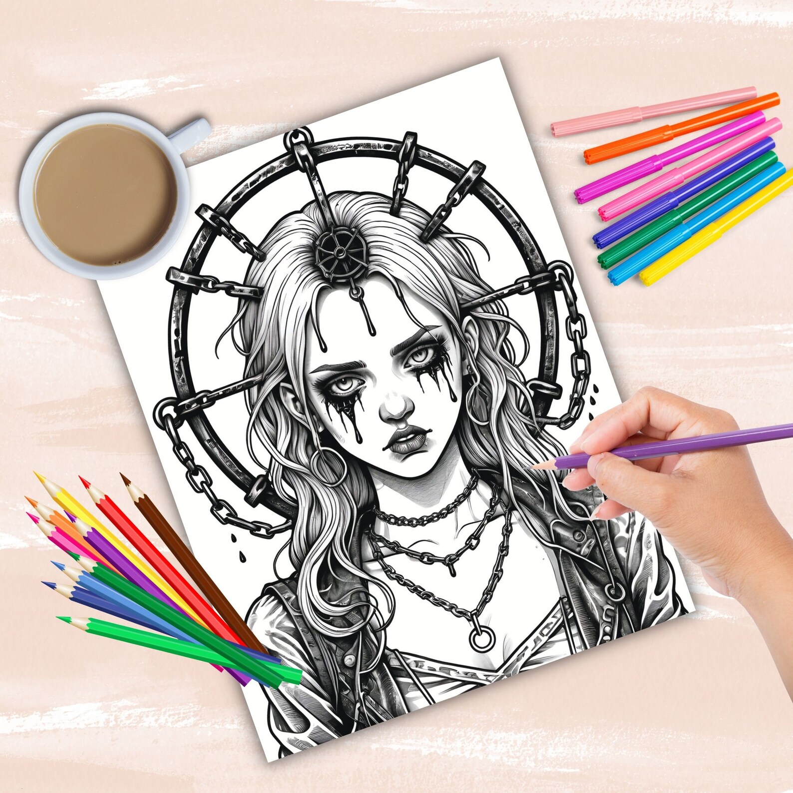 Gothic Horror Girls Coloring Book, Gothic Halloween Coloring Pages, Printable Gothic Horror ...