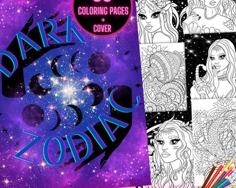 Dark Zodiac Coloring Book, Astrology Coloring Pages, Zodiac Coloring Pages, Astrologic Signs Coloring Pages, Astrology Coloring Book