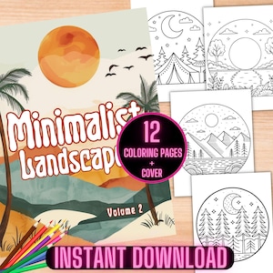Minimalist Landscapes Coloring Book, Bold Easy Boho Coloring Pages, Large Print Minimalist Coloring Sheets, Simple Boho Landscapes Coloring