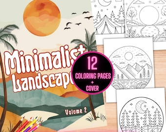 Minimalist Landscapes Coloring Book, Bold Easy Boho Coloring Pages, Large Print Boho Minimalist Coloring Sheets, Scenic Landscapes Coloring