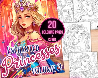 Enchanted Princesses Coloring Pages, Fairytale Fantasy Coloring Book, Princess Printable Coloring Book, Enchanting Grayscale Coloring Sheets