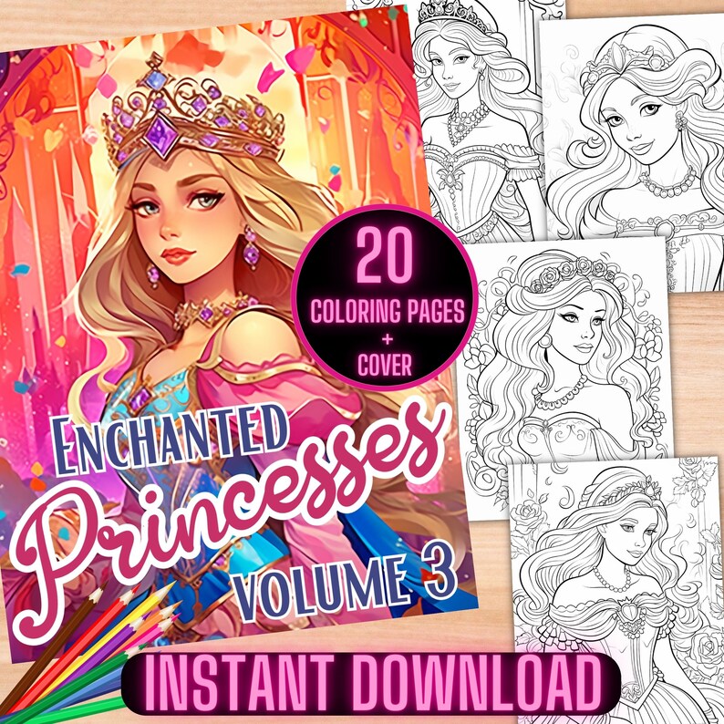 Enchanted Princesses Coloring Pages, Fairytale Fantasy Coloring Book ...