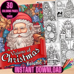 Visions of Christmas Coloring Pages, Merry Christmas Coloring, Holiday Coloring Pages, Christmas Tree Coloring Sheets, Santa Claus Coloring