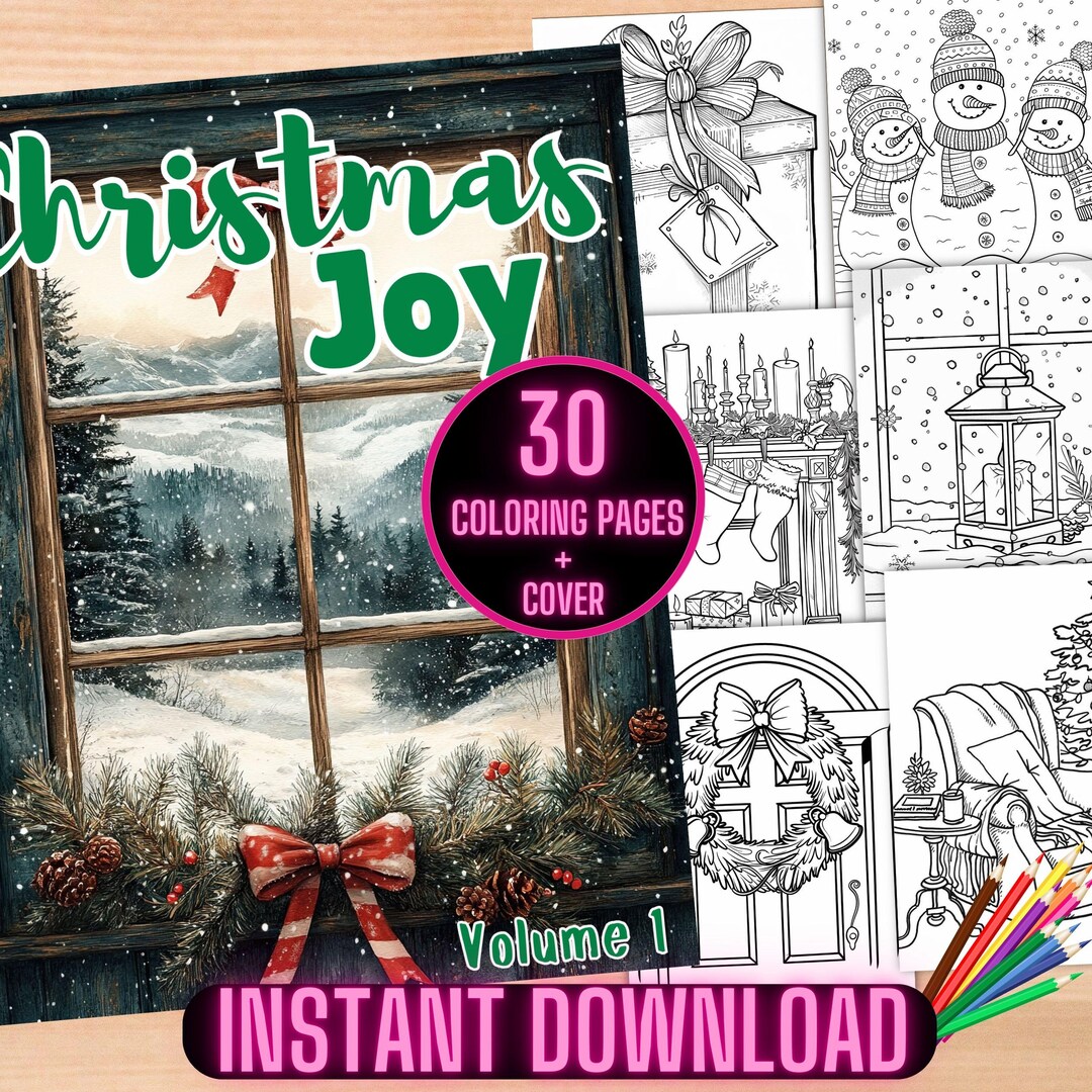 Christmas Joy Coloring Pages, Merry Christmas Coloring Book, Holiday ...