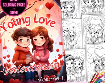 Valentinstag Junge Liebe Malbuch, süße Valentinstag Malseiten für Kinder, süße Liebe Valentinstag Malbuch, Valentinstag Malseiten