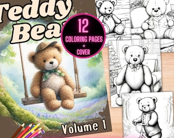 Teddy Bears Coloring Book, Cute Stuffed Bear Printable Coloring Pages, Teddy Bear Coloring Sheets for Kids, Printable Teddy Bear Coloring