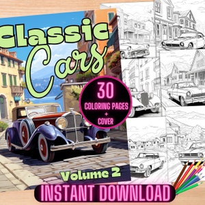 Classic Cars Coloring Book, Vintage Cars Coloring Sheets, Antique Cars Coloring Book, Vehicle Coloring Pages, Automobile Coloring Sheets