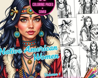 Native American Women Coloring Book, American Indian Coloring Book, Native American Coloring Pages, Beautiful Tribal Women Coloring Pages