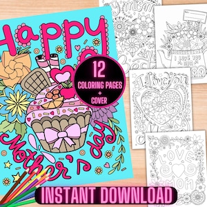 Happy Mother&#39;s Day Coloring Book, Motherhood Coloring Pages for Mom, Printable Mother&#39;s Day Quotes Coloring Book for Moms, Mother&#39;s Day Gift