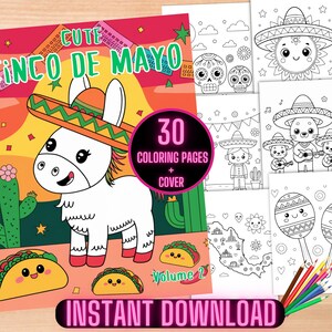 Cinco de Mayo Coloring Book, Bold & Easy Coloring Sheets for Kids, Mexican Fiesta Coloring Pages, Spanish Holiday Large Print Coloring Book