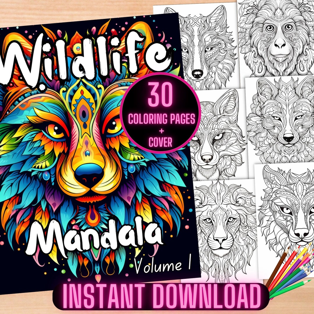 Wildlife Mandala Coloring Book, Zentangle Animal Coloring Pages, Zoo ...