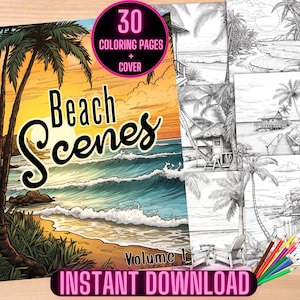 Beach Scenes Coloring Book, Relaxing Beach Scenery Coloring Pages, Ocean Views Coloring Book, Nature Coloring Pages, Seascapes Coloring Book