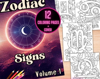 Zodiac Signs Coloring Book, Astrology Coloring Pages, Printable Astrology Signs Coloring Book, Zodiac Chart Celestial Coloring Sheets
