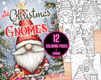 Dibujos para colorear de gnomos navideños, libro para colorear de gnomos navideños fácil, hojas para colorear de gnomos navideños, libro para colorear de gnomos navideños