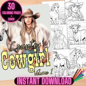 Country Cowgirls Coloring Book, Western Coloring Sheets, Horses Coloring Pages, Cows Coloring Pages, Rodeo Cowgirl Coloring Pages for Kids