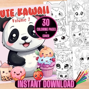 Cute Kawaii Coloring Pages, Kawaii Animal Coloring Book, Kawaii Cupcakes Coloring Book, Chibi Coloring Sheet, Kawaii Kids Coloring Pages