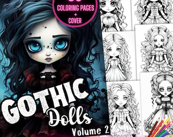 Gothic Dolls Coloring Book, Gothic Girl Anime Coloring Pages, Goth Girl Coloring Sheets, Anime Printable Coloring Book, Manga Coloring Pages
