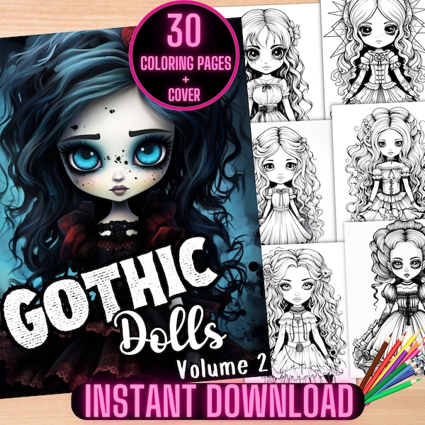 Gothic Dolls Coloring Book, Gothic Girl Anime Coloring Pages, Goth Girl Coloring Sheets, Anime Printable Coloring Book, Manga Coloring Pages