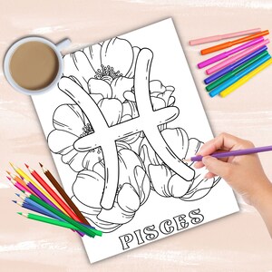 Zodiac Signs coloring book, astrology coloring pages, zodiac charts coloring sheets, instant digital download PDF printable coloring sheets