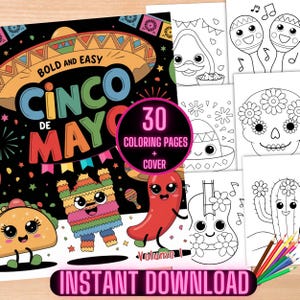 Cinco de Mayo Coloring Book, Bold & Easy Spanish Holiday Coloring Sheets for Kids, Large Print Mexican Fiesta Coloring Pages for Adults