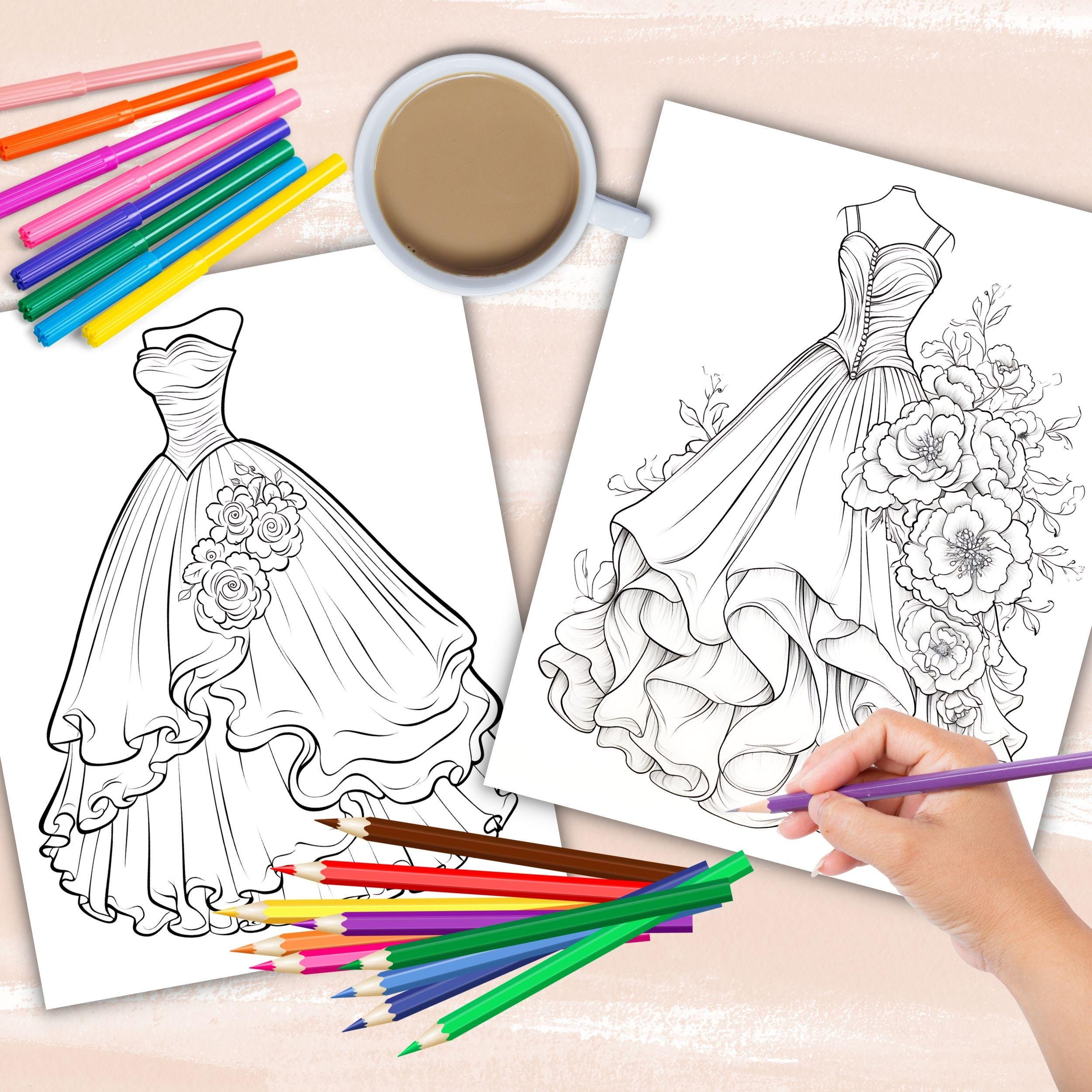 Beautiful Dresses Coloring Book, Beautiful Gowns Coloring Pages, Victorian Fashion  Coloring Book, Floral Dresses Printable Coloring Sheets - Etsy
