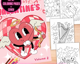 Valentines Day Coloring Book, Bold Easy Valentine Coloring Pages for Kids, Cute Hearts Coloring Book, Valentines Day Love Coloring Sheets