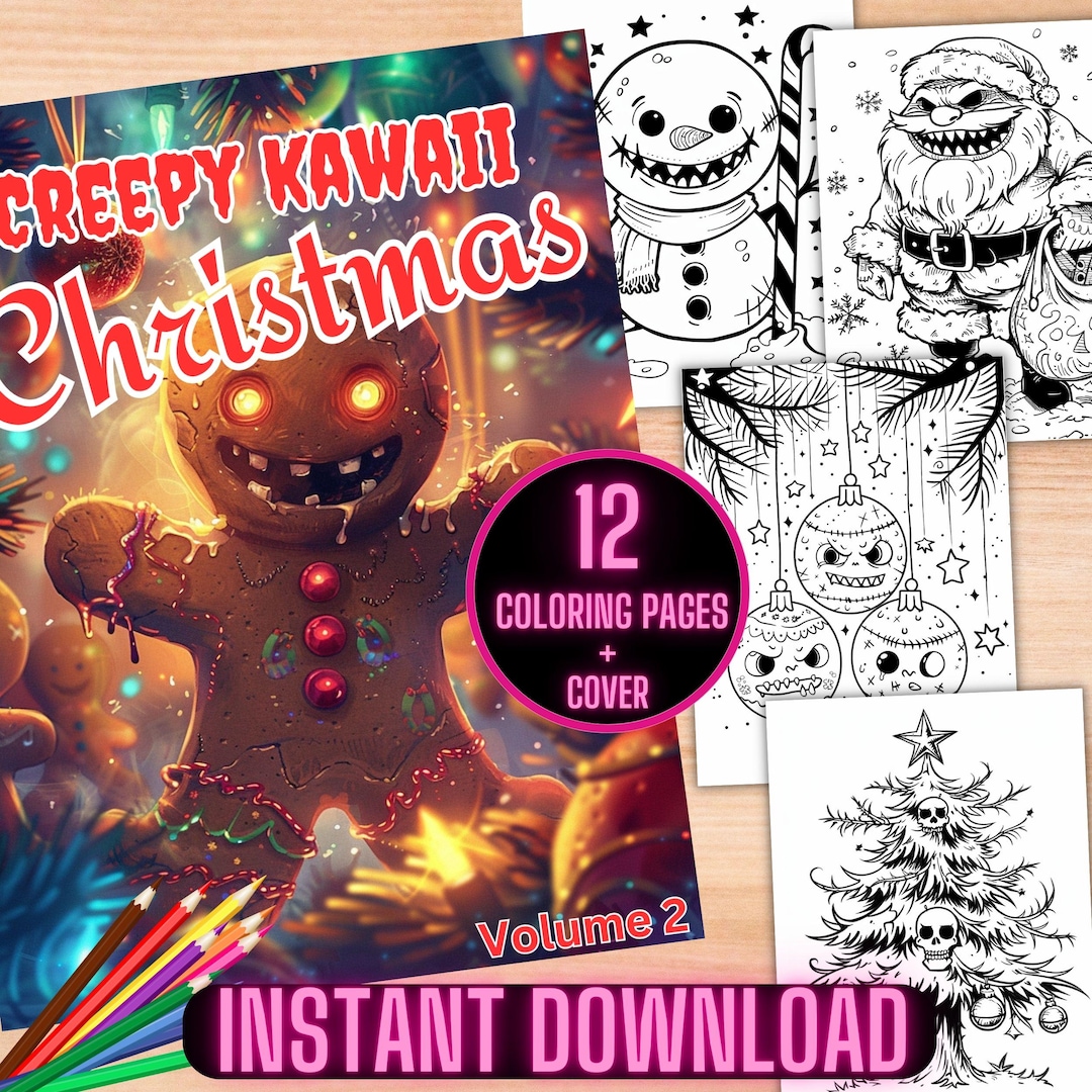 Creepy Kawaii Christmas Coloring Pages, Kawaii Coloring Book, Creepy