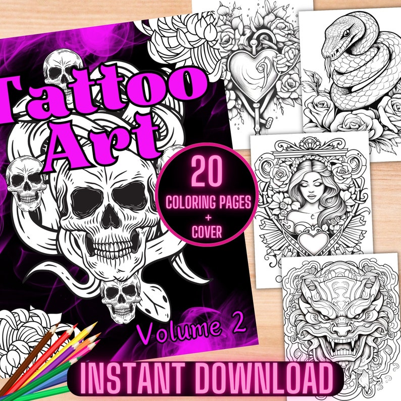 Tattoo Art Coloring Book, Tattoo Illustrations Coloring Book, Cool Body