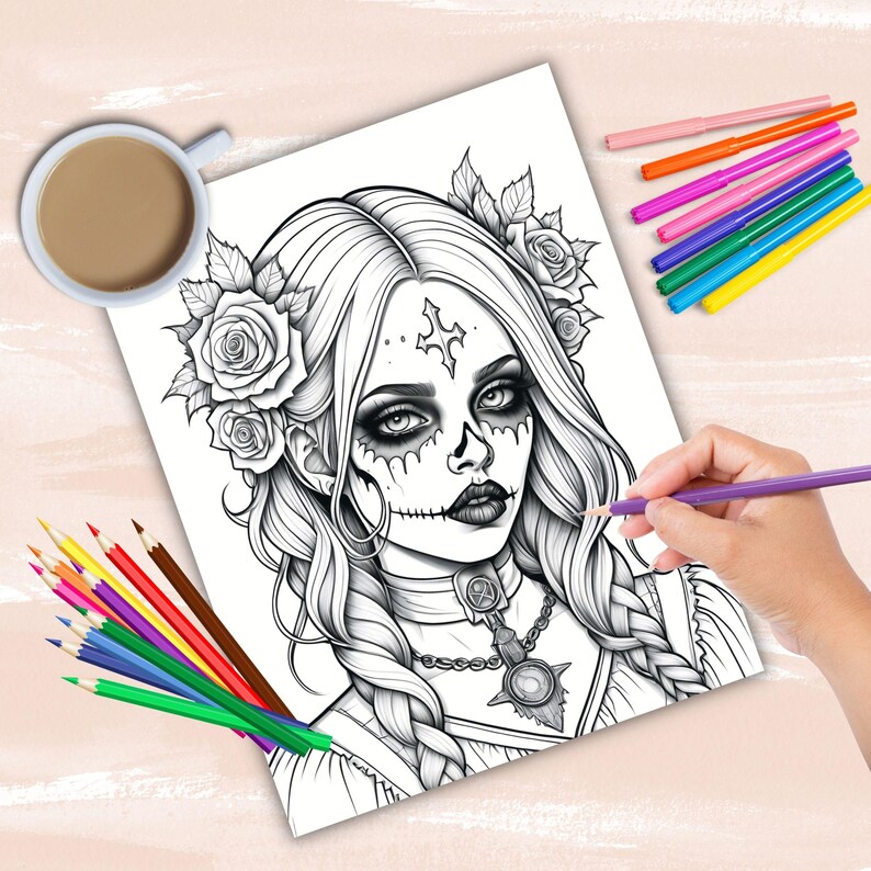 Gothic Horror Girls Coloring Book, Gothic Halloween Coloring Pages ...