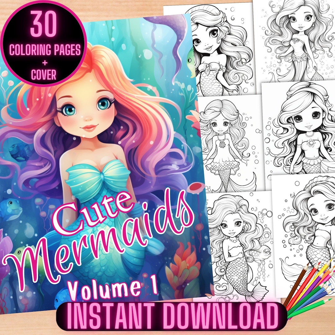 Cute Mermaids Coloring Pages, Fantasy Coloring Book, Mermaid Coloring ...
