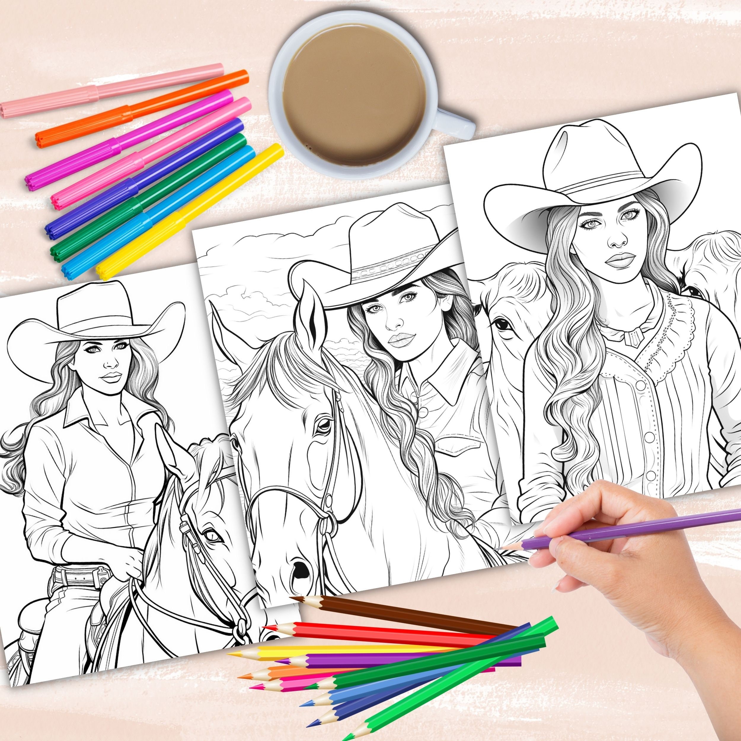 Country Cowgirls Coloring Book, Western Coloring Pages, Horses Coloring ...