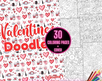 Valentine's Heart Doodles Coloring Book, Doodle Hearts Coloring Pages, Valentines Day Doodle Coloring Book, Valentine's Day Coloring Sheets