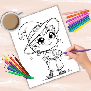 Cute Witch Coloring Book, Halloween Coloring Pages for Kids, Printable ...