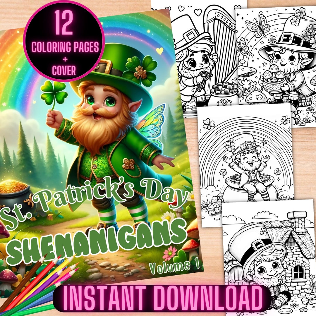 St Patricks Day Shenanigans Coloring Book, Cute Leprechaun Coloring
