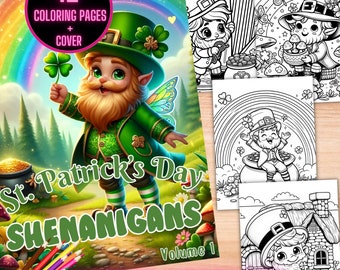 St Patricks Day Shenanigans Coloring Book, Cute Leprechaun Coloring Pages, St Patricks Day Printable Leprechaun Coloring Sheets for Kids