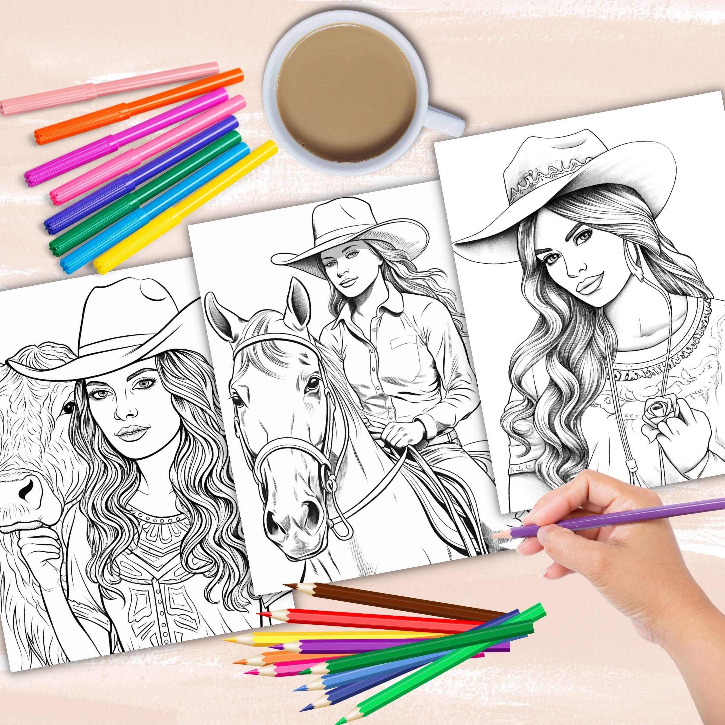 Country Cowgirls Coloring Book, Western Coloring Pages, Horses Coloring ...