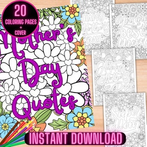 Mother&#39;s Day Coloring Book, Happy Mother&#39;s Day Quotes Coloring Book for Kids, Printable Motherhood Coloring Pages, Coloring Sheets for Moms