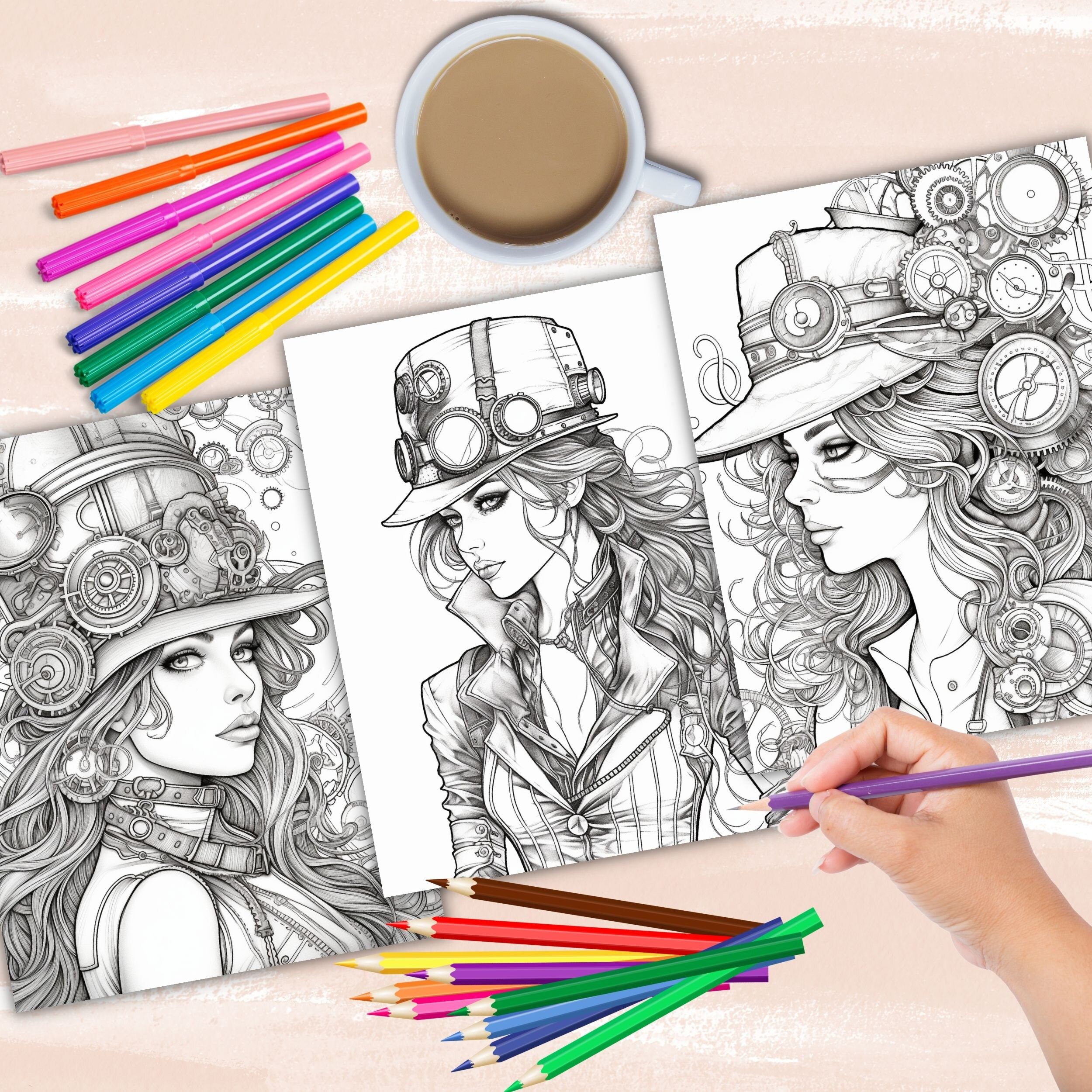 Steampunk Gothic Coloring Book, Steampunk Fashion Coloring Pages ...