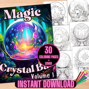 Witchy Spells Coloring Book for Adults, Magic Crystal Ball Coloring Book, Magic Orb coloring Pages, Printable Crystal Ball Coloring Sheets