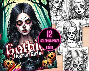 Gothic Coloring Book, Gothic Horror Girls Coloring Pages, Printable Gothic Halloween Coloring Sheets, Dark Fantasy Spooky Women Coloring