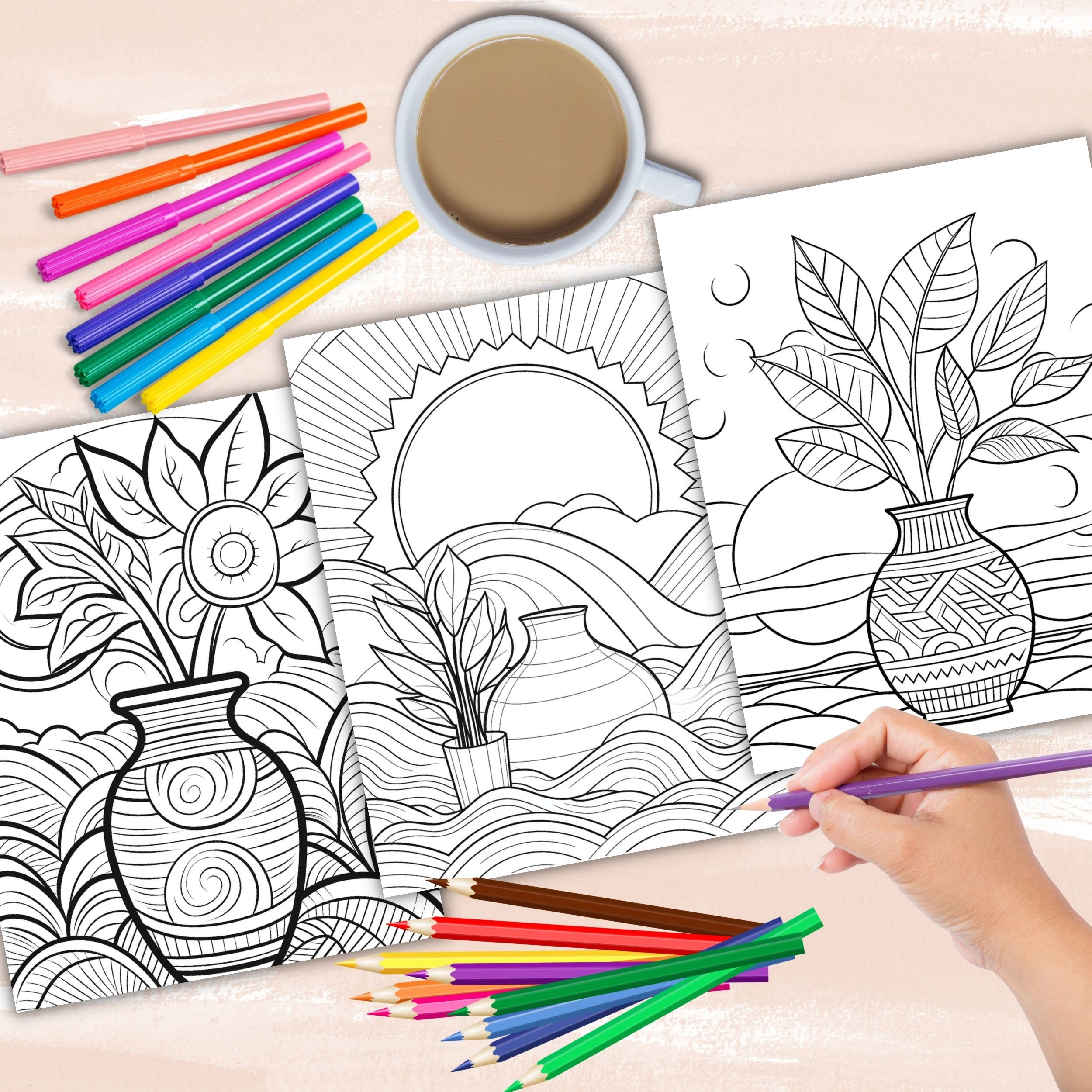 Boho Splendor Coloring Book, Minimalist Boho Coloring Pages, Bohemian