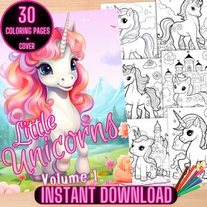 Kleine Einhörner Malseiten, Einhorn Fantasy Malbuch, Süße Einhörner Malbuch, Einhorn Kinder Malbücher, Kinder Ausmalen