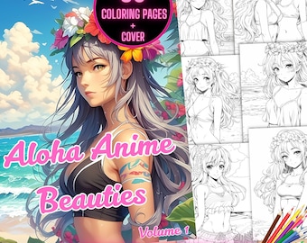 Anime Coloring Book, Beautiful Girls Coloring Book, Anime Beauties Adult Coloring Pages, Island Girl Anime Coloring Book, Manga Coloring
