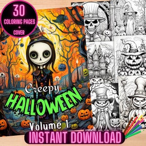 Creepy Halloween Coloring Pages, Grayscale Halloween Coloring Pages, Spooky Coloring Book, Halloween Coloring Pages, Horror Coloring Book