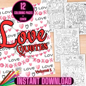 Livro de colorir citações de amor, páginas para colorir padrões de rabiscos de dia dos namorados, livro de colorir ditados de dia dos namorados, folhas para colorir mandalas de dia dos namorados